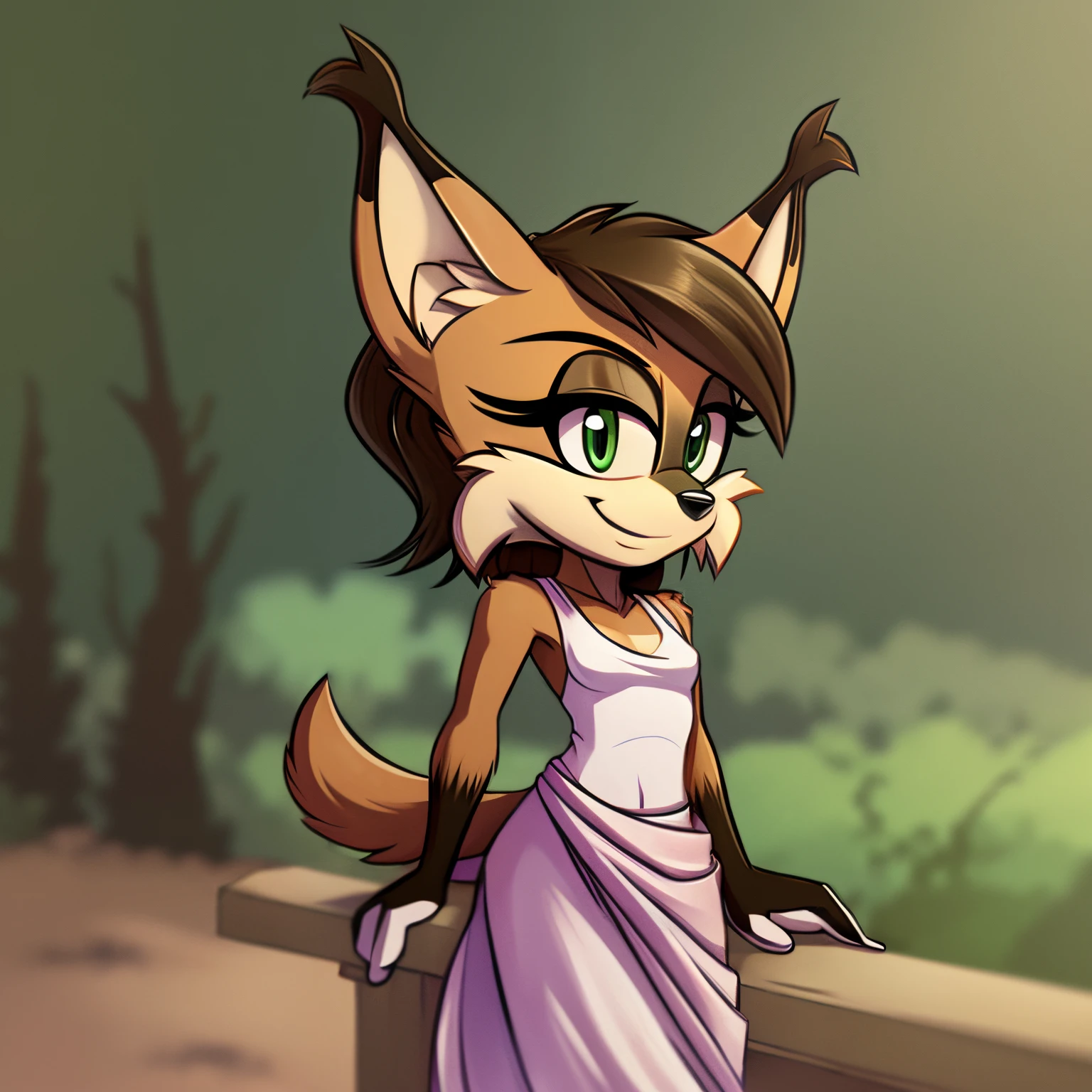 Female, Mobian, Lynx, smile, small breasts