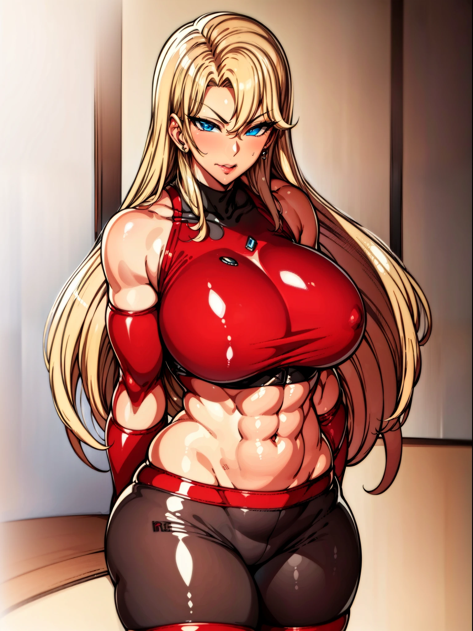 1girl, beautiful, perfect lighting, muscular, thighs, mature female, milf, navel, abs, looking at viewer (masterpiece, high quality:1.1) ,shiny skin