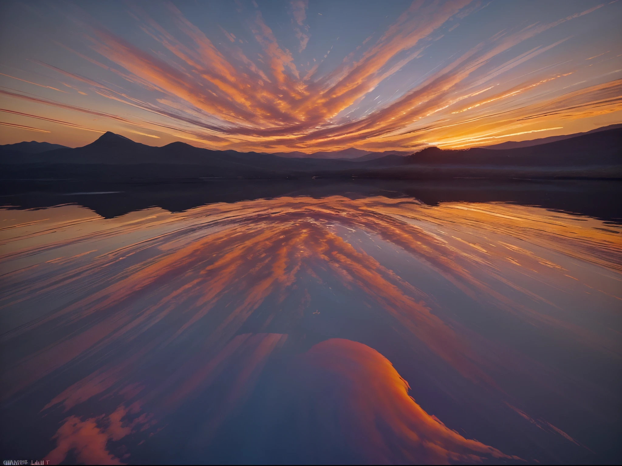 Dusk, a breathtaking and ephemeral moment when the sun kisses the horizon, paints the sky with vibrant colors. The image, a mesmerizing photograph, showcases a kaleidoscope of hues ranging from fiery oranges to soft purples and deep blues. The sky appears as a masterpiece, with wisps of cotton candy clouds infused with the warm glow of the setting sun. The tranquil scene captivates the viewer with its impeccable composition, capturing the essence of a fleeting moment in exquisite detail.