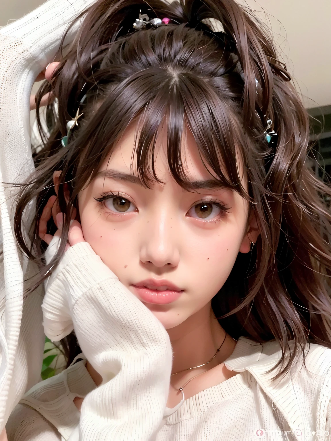 un primer plano de un chico con una camisa rosa y guantes negros, flequillo esponjoso, Linda cara de anime natural, ulzzang, maquillaje coreano popular, maquillaje popular de Corea del Sur, Joven y adorable rostro coreano, Chico coreano , chico lindo-fino-cara, Cabello limpio con flequillo, Retrato realista kawaii, flequillo rizado y cola de caballo, Peinado kawaii, Beautiful aesthetic face, Wan adorable cara coreana