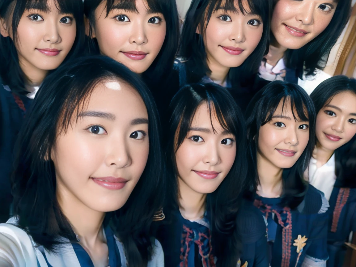 a picture、multiple girls,5girls、Same school uniform、Long black hair、huge tit、cute little、18year old、a smile、selfee、‎Classroom、Raw photo、The same face、same person,yui,gakki