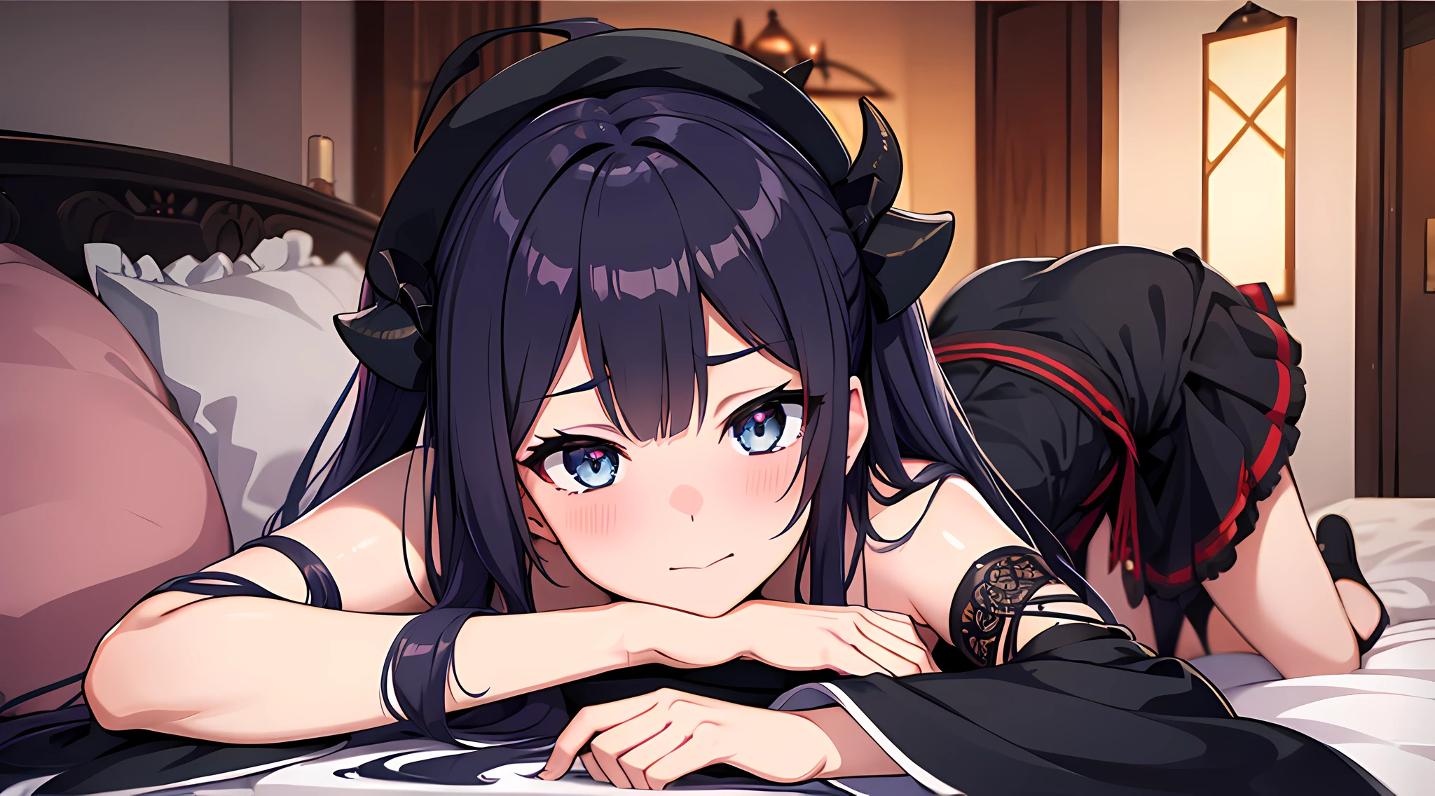 four anime witch girls are posing for a picture in living room, blushed face, beautiful eyes finely detailed, face to detail, normal breast, witch hat, witch long dress, close up anime illustration, a picture by Shitao, background is medieval castle room pixiv, auto-destructive art, mika kurai demon, azur lane style, demon anime girl, kantai collection style, anime girls, devil smile