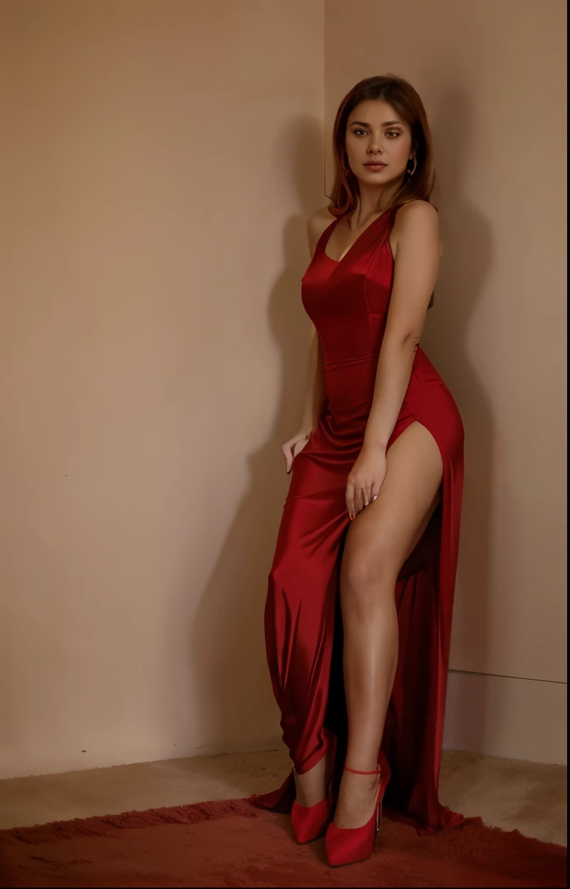 araffe woman in a red dress sitting on a bed, sexy red dress, red dress, in a red dress, stunning elegant pose, sexy gown, wearing red dress, wearing a red dress, elegant seducing pose, elegant posed, lorena avarez, alluring, red hot, captivating and enticing, she arrived in a red dress, pretty