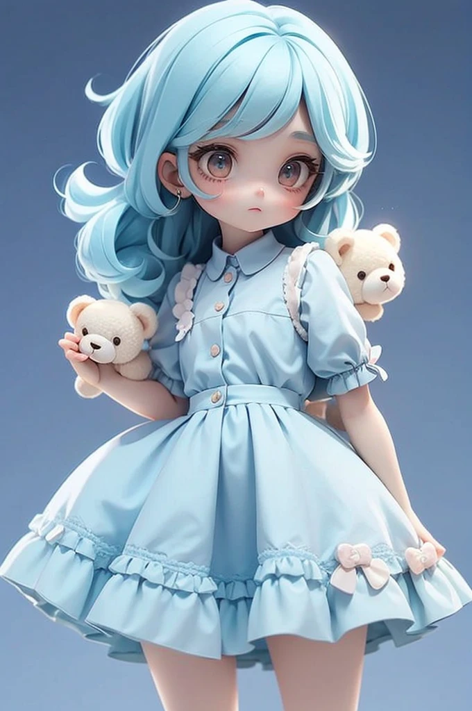 girl with,teddy bears,Light blue dress,Background color,full bodyesbian
