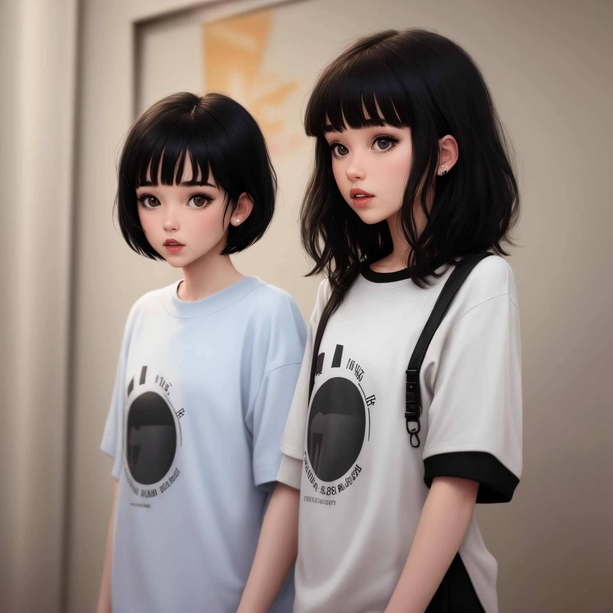 pixar white girl, short black hair with bangs, nose piercing, alternative clothing