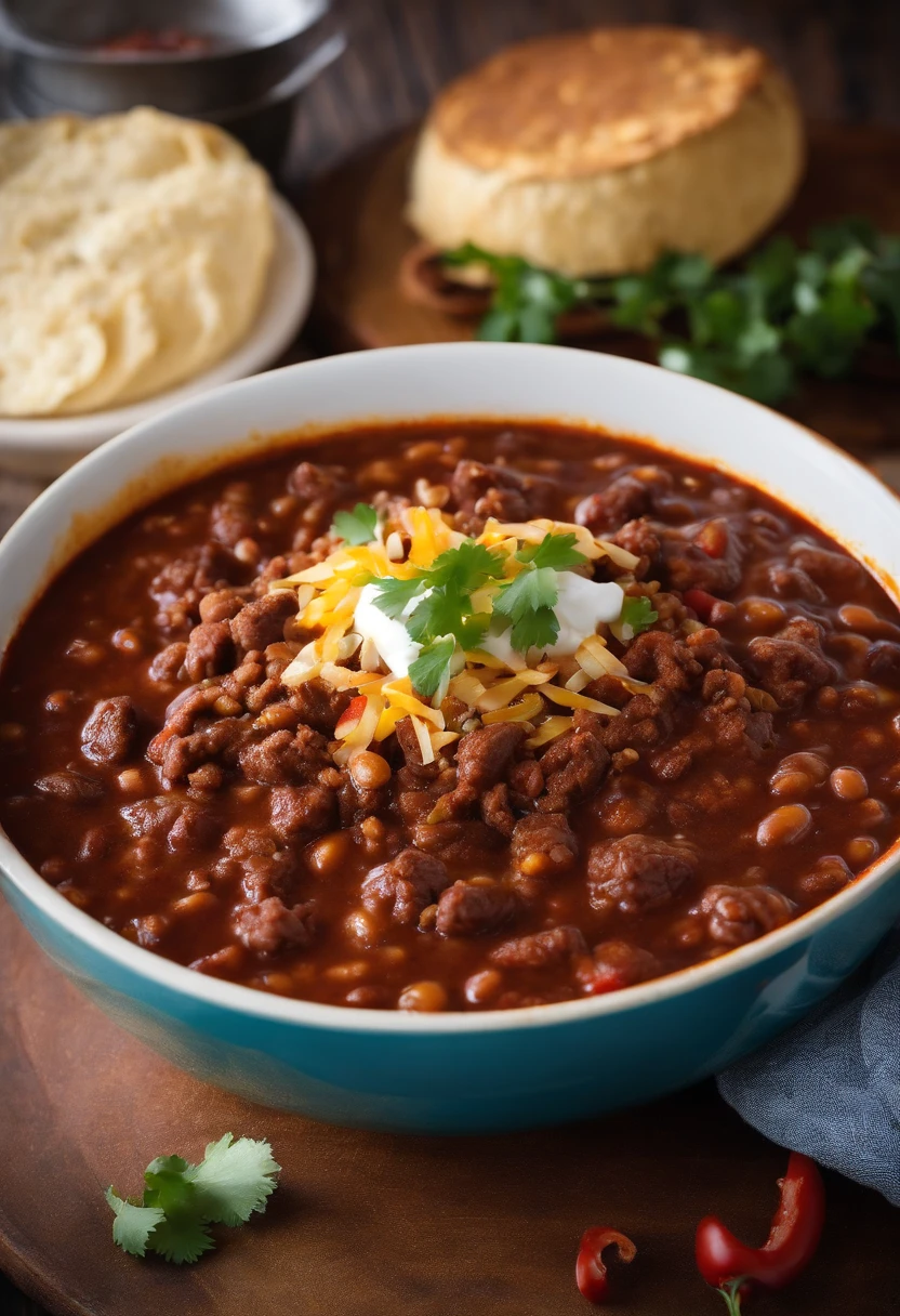 A photo of a warm and rich pot of beef and bean chili with a sprinkle of cinnamon on top,original,Bowlofchili looks exactly like a bowl of chili