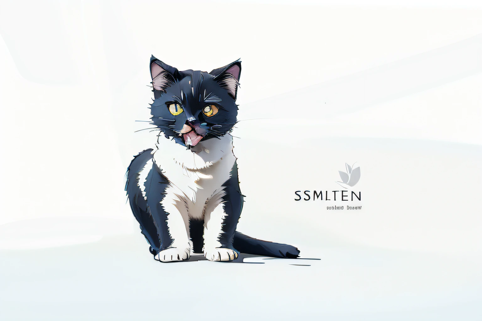 A high resolution, 2D line art logo, A cute black cat, simply white background, Minimalist logo, Smooth vector graphics, Half a body, up front view
