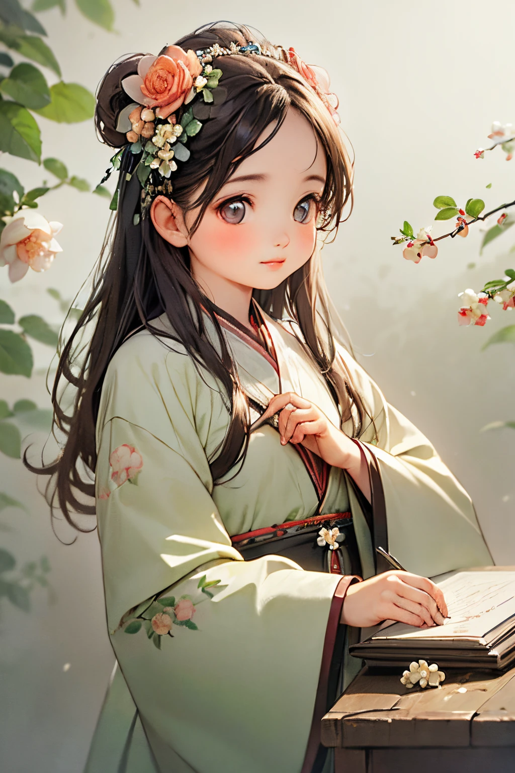 (best quality,realistic,photo-realistic:1.37), vibrant lighting, beautiful apricot blossoms, highly detailed lips and eyes, a solitary figure surrounded by a faint floral fragrance, botanical feminine qualities,Rosa flowers