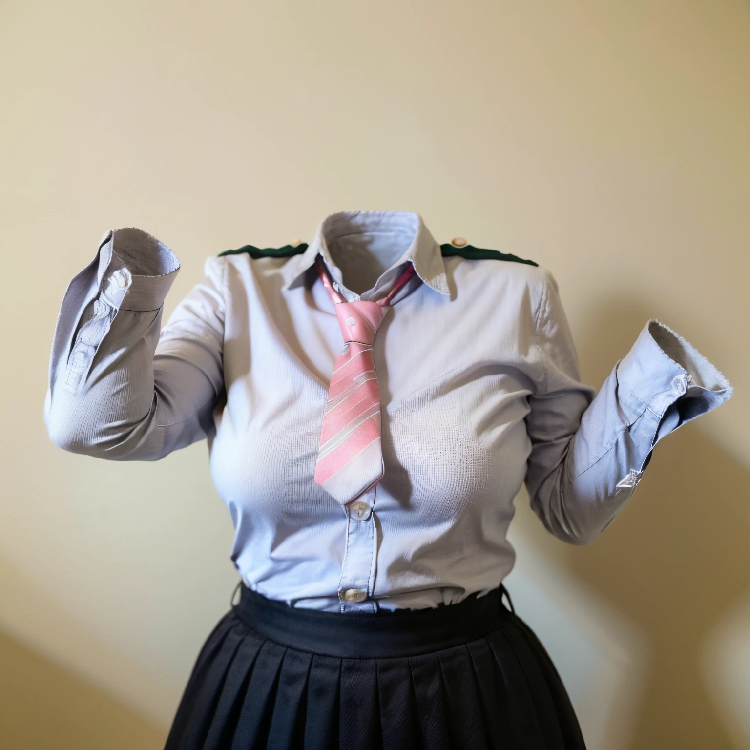 (chubby, fat), school uniform, pink blouse, school tie, in university, (cute pose), (invisible, no humans, headless, faceless:1.5), (cute big breasts), (close-up shot of hip), (8k, RAW photo, best quality, masterpiece:1.2), (realistic, photo-realistic:1.37), photon mapping, radiosity, ((Hasselblad photography)), physically-based rendering