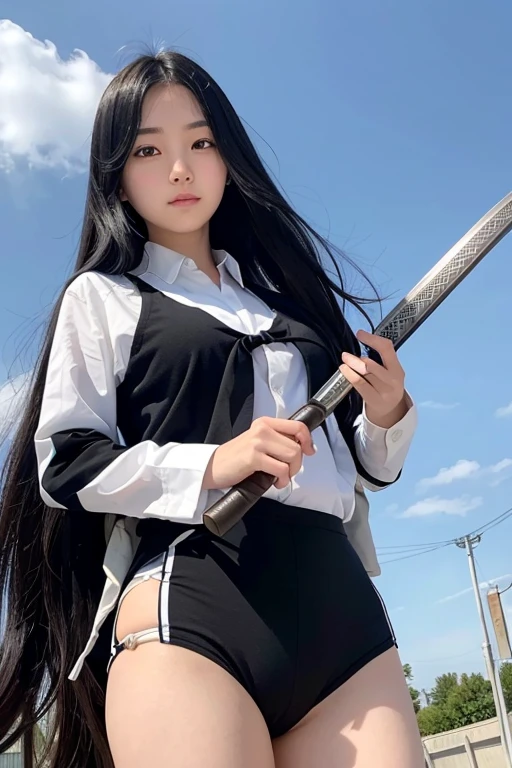 A -yeld hischool girl with long black hair who is a Japanese-style swordsman..