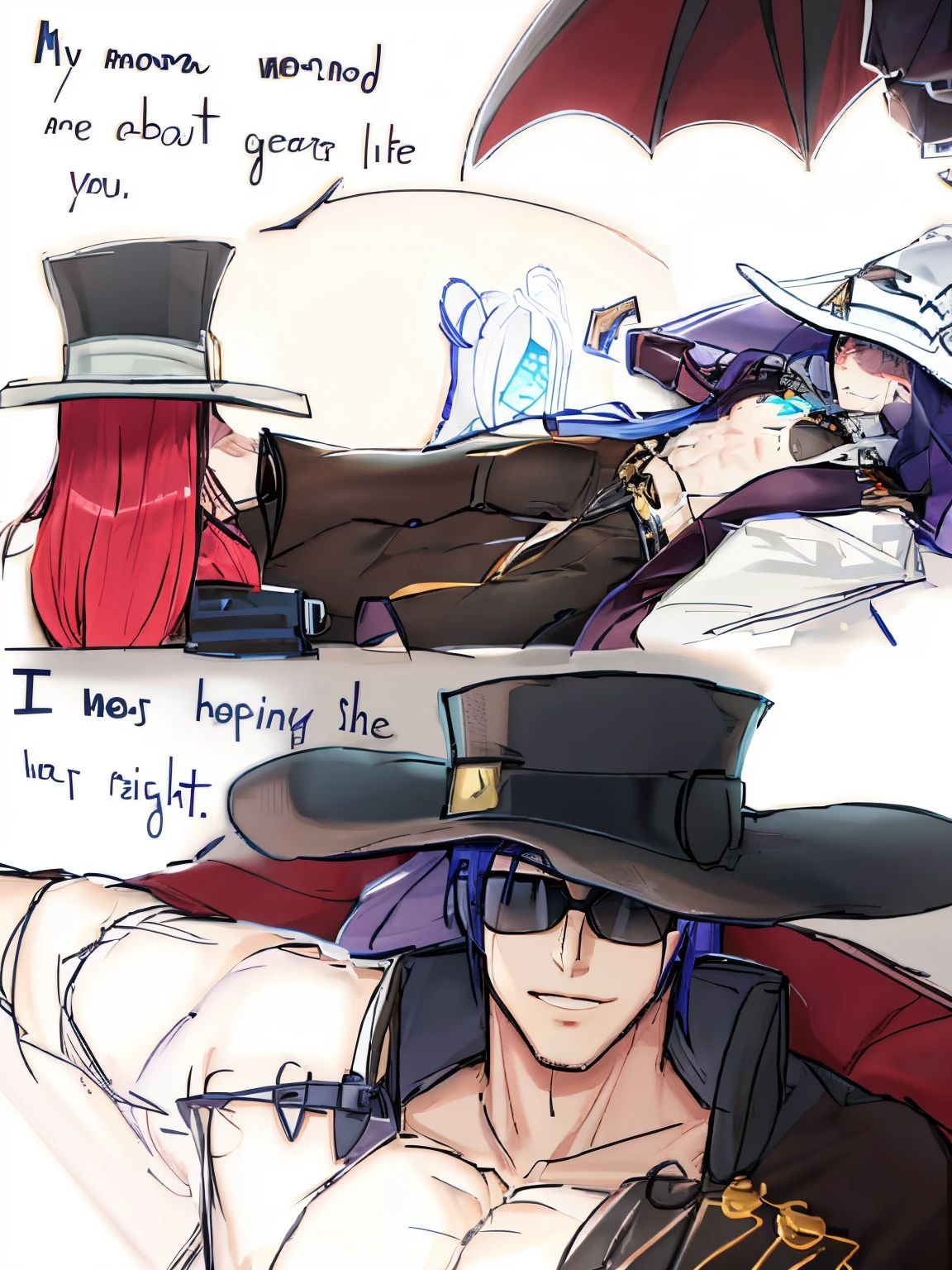 sketches of a man in a hat and sunglasses sitting in a car, of a ramlethal valentine, guilty gear art style, from overwatch, by Shingei, from league of legends, tipping his fedora, heavy shading, overwatch style, widowmaker's former lover, jjba, comic art ”, squinting at high noon, high quality fanart, ashe, tf 2