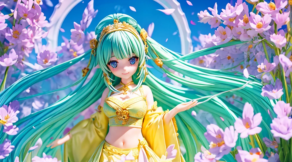 animate,Raised sexy,Large breasts,Long grey hair,synthwave style girl, the beautiful and delicate girl, A smile、Fantasy wind, Surreal, perfect detail, Full body, From above, bottom less, Head tilt, Many details, Perfect female body, Beautiful detailed girl, 年轻, long hair floating everywhere, Flowing hair, Air bangs, hair over shoulder, Hair intake, Ultramarine hair, striated hair, Long floating hair, extremely detailed cute anime face, nffsw, beautiful detailed deep eyes,Cat's ears, Large breasts, Bare navel, zettai ryouiki, Lavender eyes, Authentic skin texture, highly detailed lace, arma, Short dress, bra very, High-low skirt, leg ribbon, Panchira、colourful clothes, floatingpalace, fullmoon, Falling petals, glass tint, intricate-detail, the Extremely Detailed CG Unity 8K Wallpapers, Ultra-detailed, Best Quality,