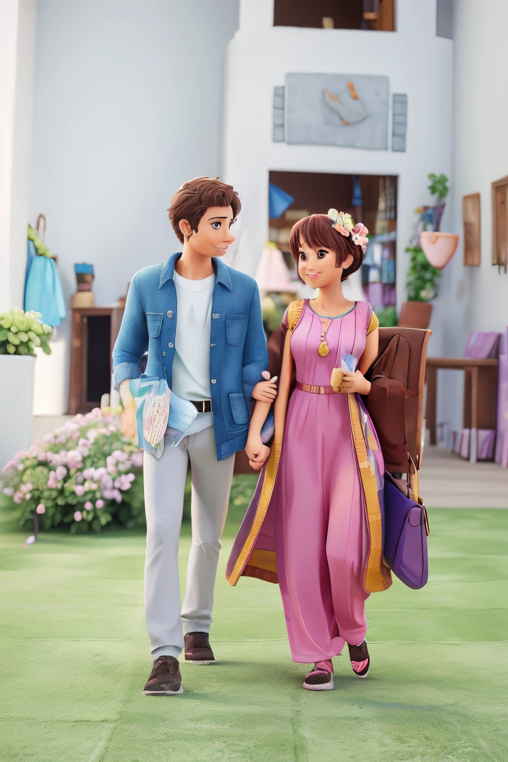Realisic high quality background lovely couple colourful 3D