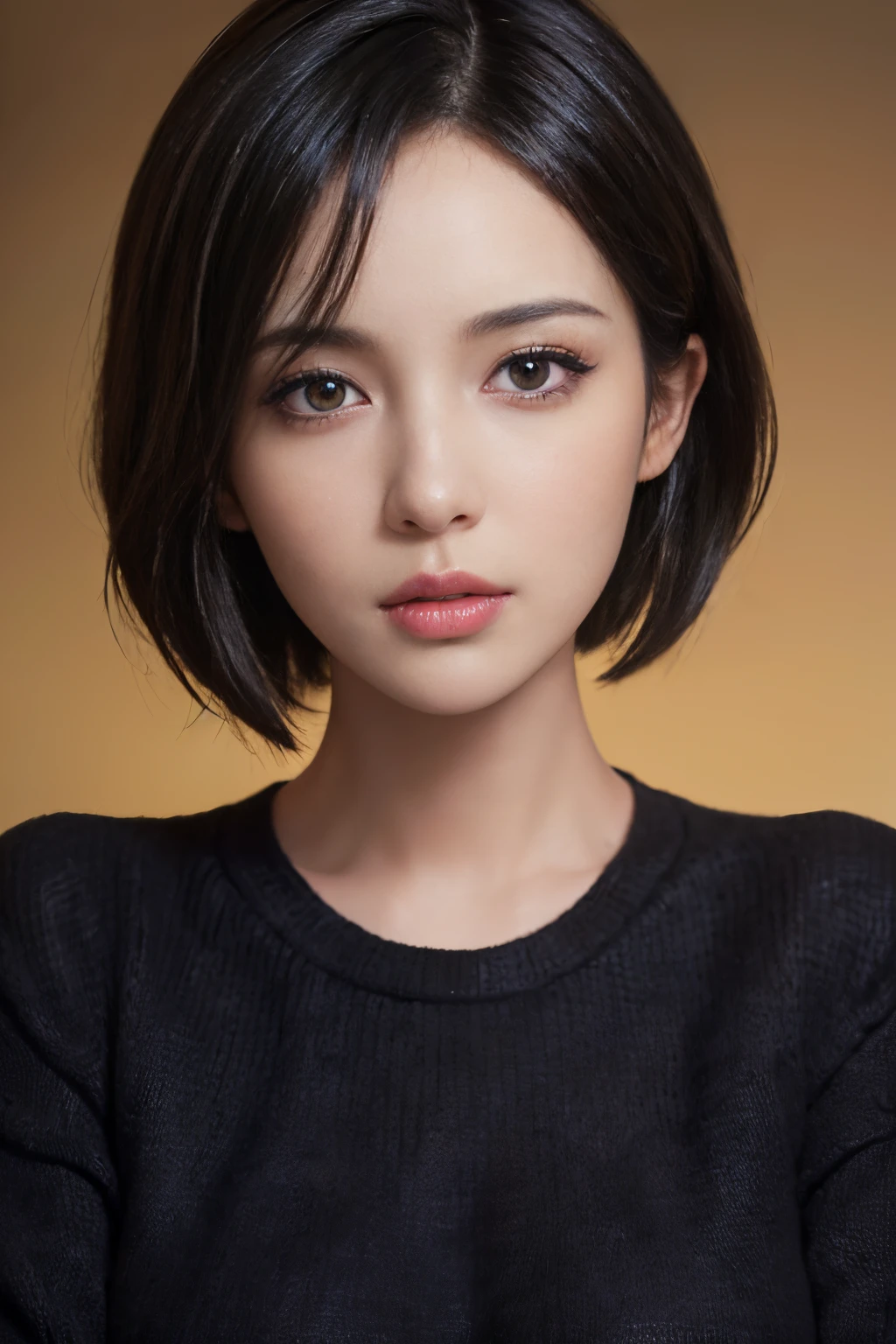 (masterpiece:1.3), (8k, photorealistic, RAW photo, best quality: 1.4), (1girl), beautiful face, (realistic face), (black hair, short hair:1.3), beautiful hairstyle, realistic eyes, beautiful detailed eyes, (realistic skin), beautiful skin, (sweater), absurdres, attractive, ultra high res, ultra realistic, highly detailed, golden ratio