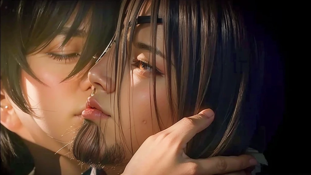 Mikasa kisses eren's head