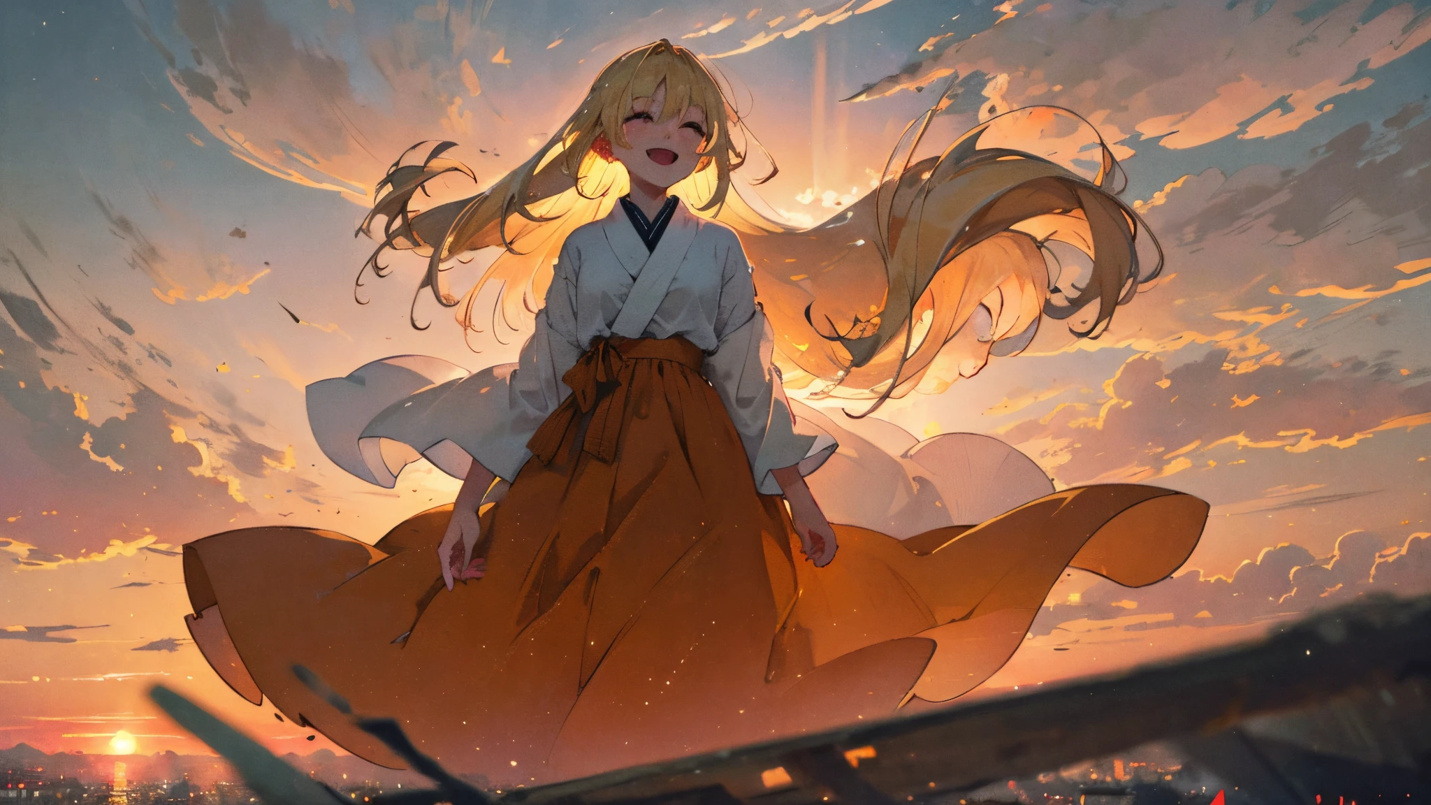 ​masterpiece、top-quality、Movie stills、1girl、Cloud Girl、floating in sky、a closeup、with light glowing、happiness、Warm soft lighting、the setting sun、(Spark:0.7)
Cities of the near future、Blonde Caucasian Woman、