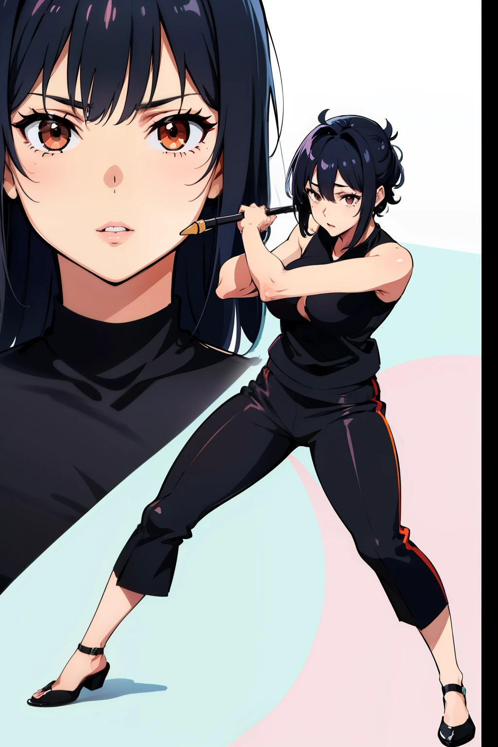 Cute boy,black hair pulled up, black clothes, full body,boy, a young boy, Bangs up, hair standing up, Combat stance, Fighting stance, Hand drawing is better, sexy body, Better eye drawing, finer details, high quality, sexy,