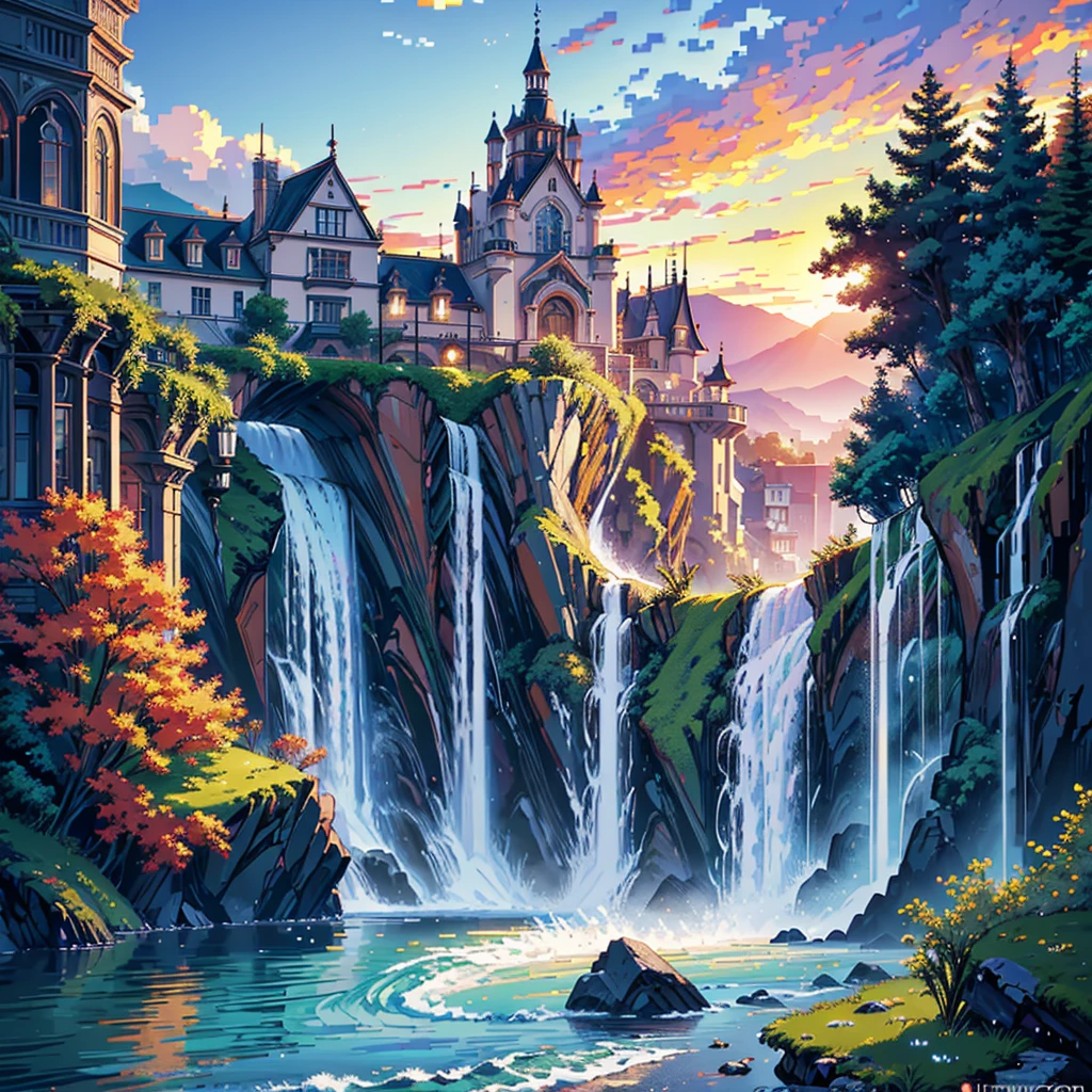 landscape, water, (highly detailed pixel unity 8k wallpapers), house, painting art on the most beautiful pixel artworks, professional, complex, highly detailed, sharp definition, monumental pixel paintings, Dramatic, realistic drawing
