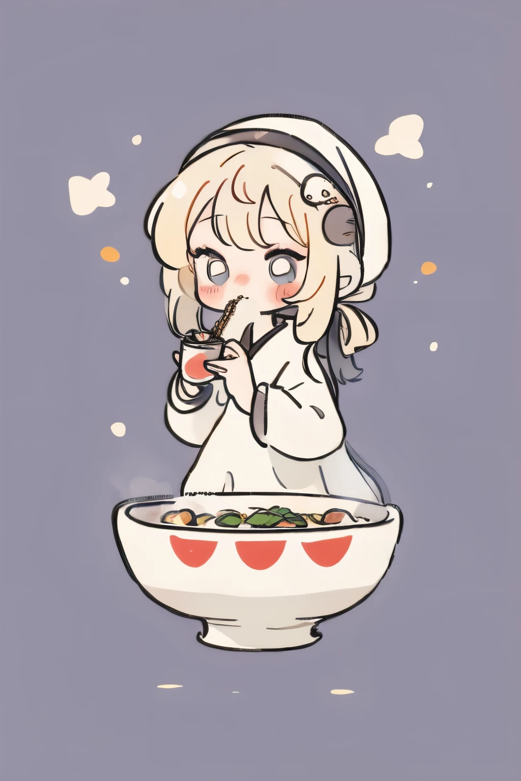 Girl eating ramen noodles, cute, delicious