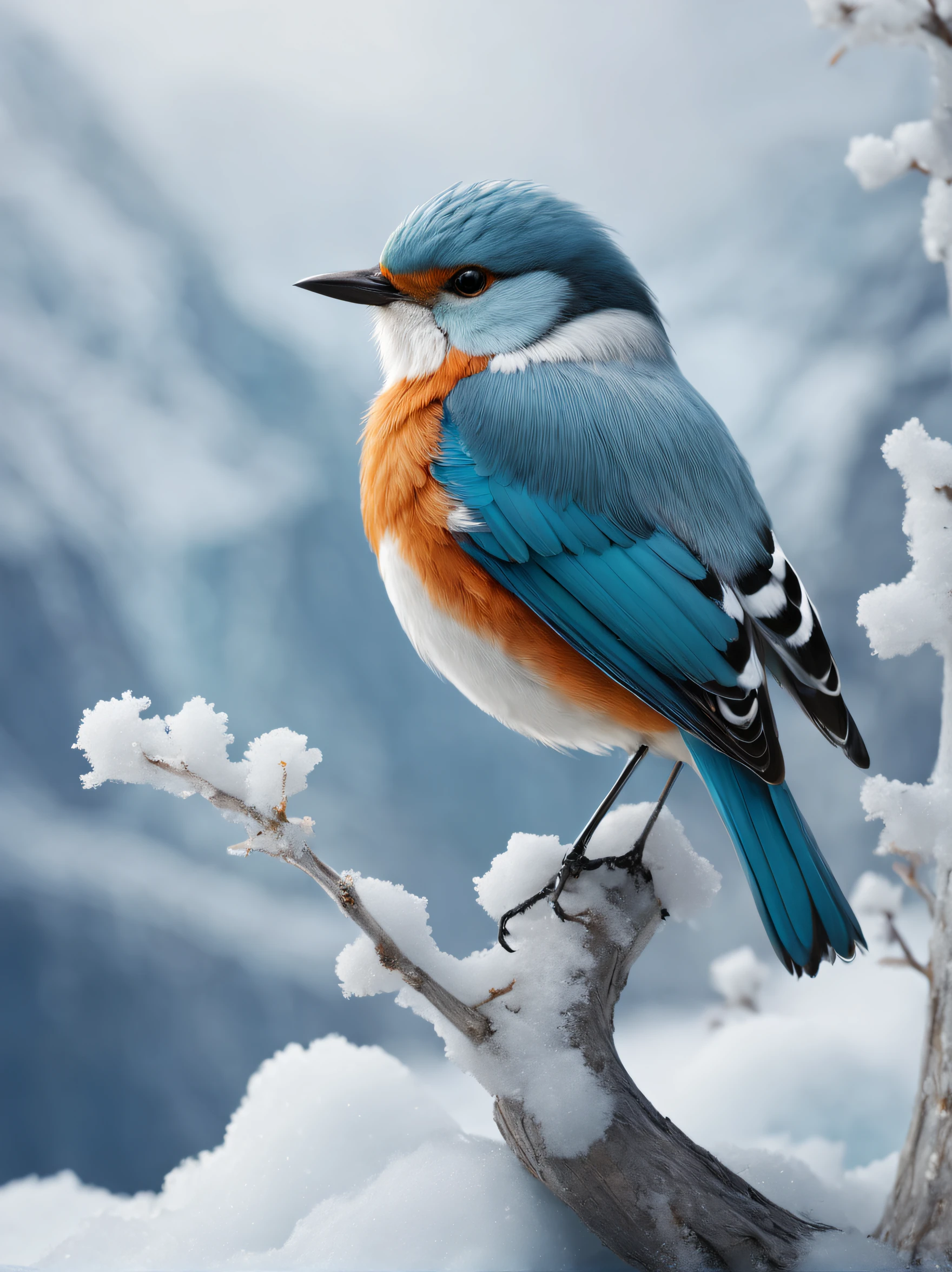 beautiful snow bird sitting on a glacial branch:: beautiful wallpapers:: free::0 --ar 9:16