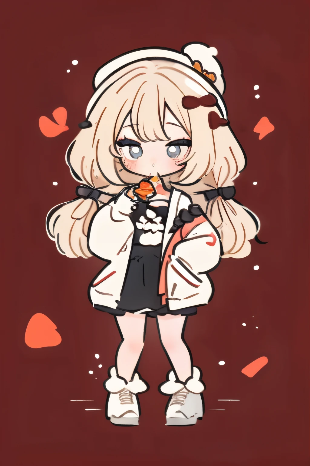 Girl eating big hamburger, hamburger is more biggger than her full body, girl, chibi girl, big food hamburger