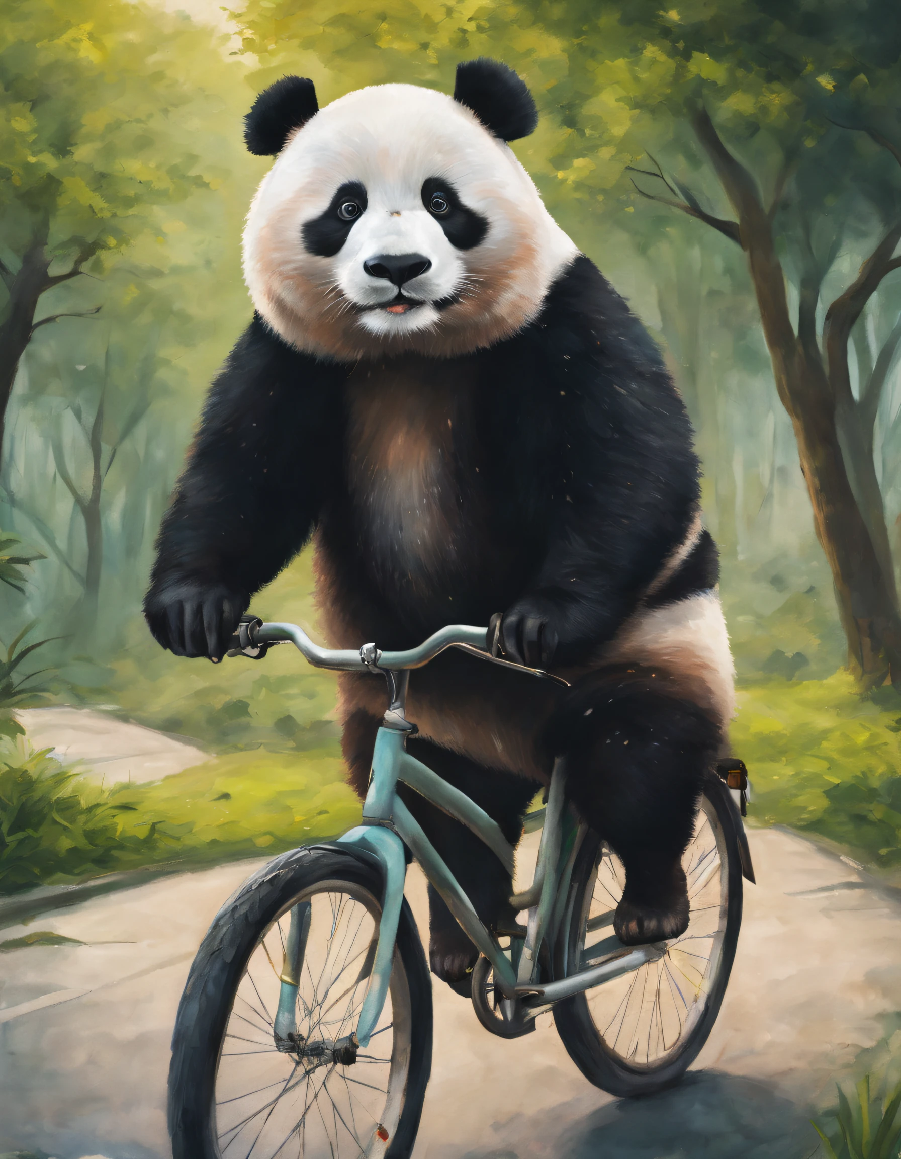 A panda riding a bicycle