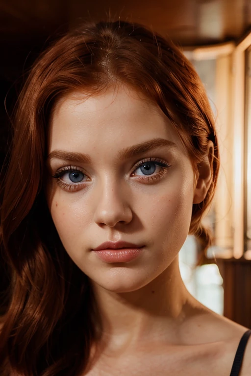 red-haired woman,sun,masterpiece:1.2,ultra-detailed,HDR,vivid colors,beautiful detailed eyes,beautiful detailed lips,extremely detailed face,longeyelashes,portraits,studio lighting,realisitic ,red-haired