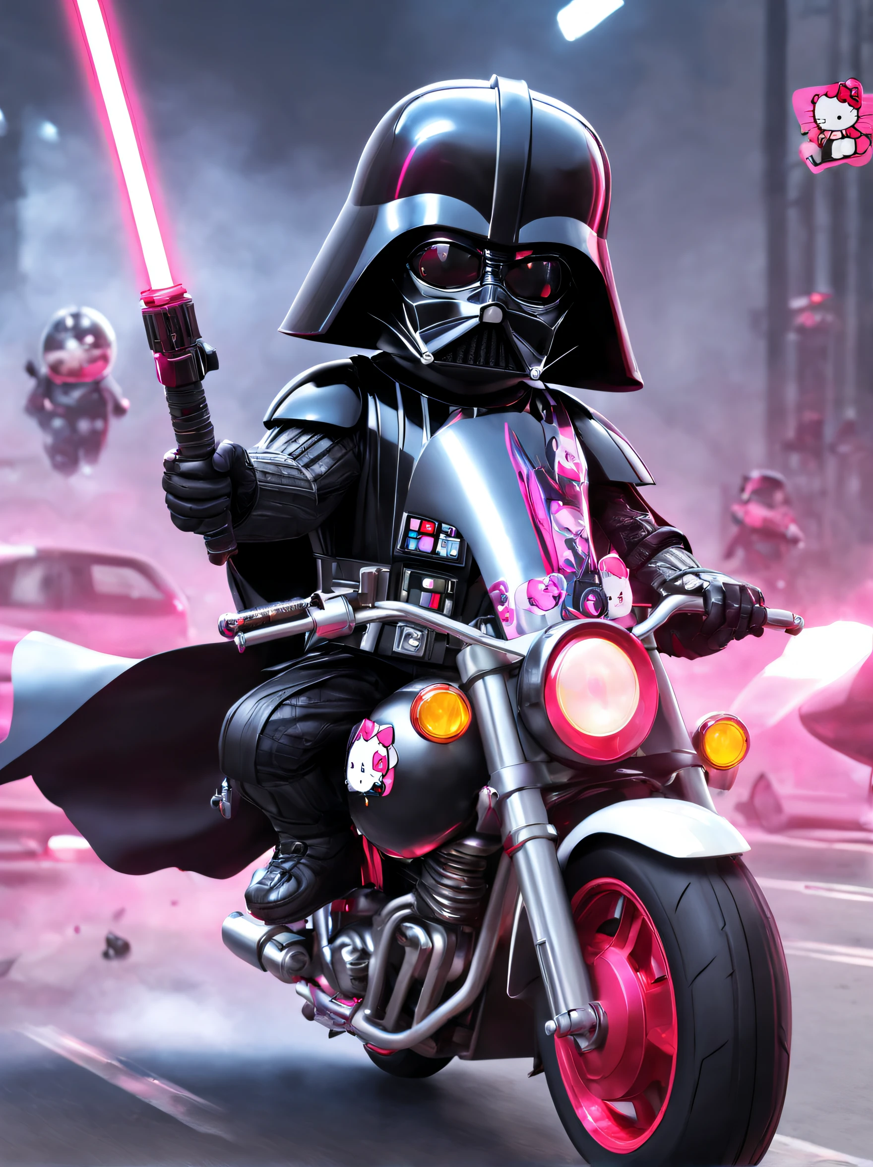 Darth Vader on Hello kitty motorcycle, 4K --v 4 --ar 2:3