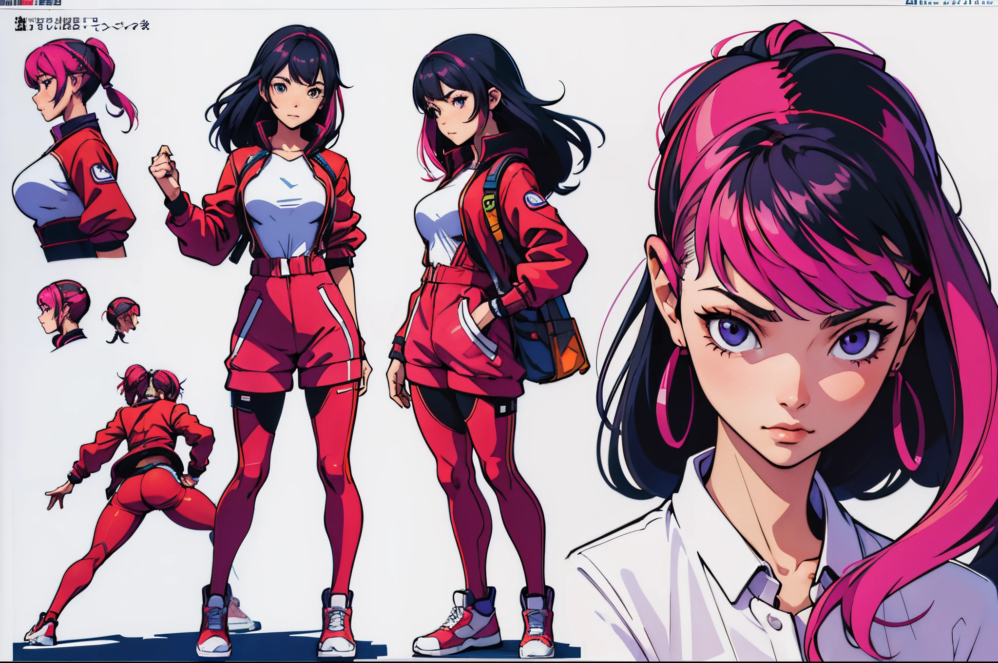 (masterpiece,best quality,absurdres,lineart:1.2),(character sheet:1.3),(same face:1.1),1girl,jump poses,run poses,side view,cyberpunk style,white background