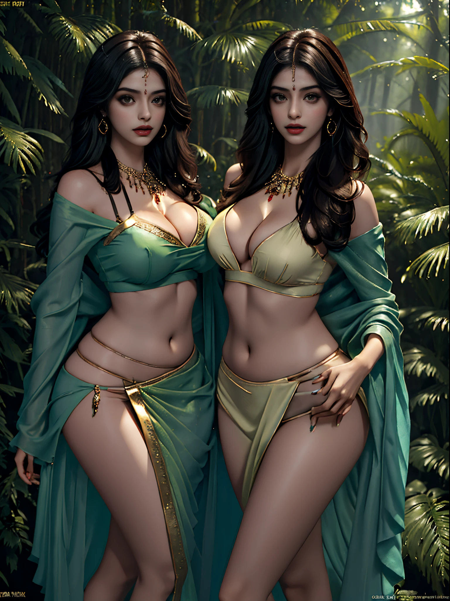 (1indiangirl:1.3),((( Anne Hathaway:Selena Gomez:0.6))) Solo,__Body parts__,
offcial art, Unity 8k wallpaper, Ultra detailed, Beautiful and aesthetic, Beautiful, Masterpiece, Best quality,Fantastical Atmosphere, Calming Palette, Detailed face, In the jungle, forest, Short and medium portraits, Beautiful bare shoulders, Sexy