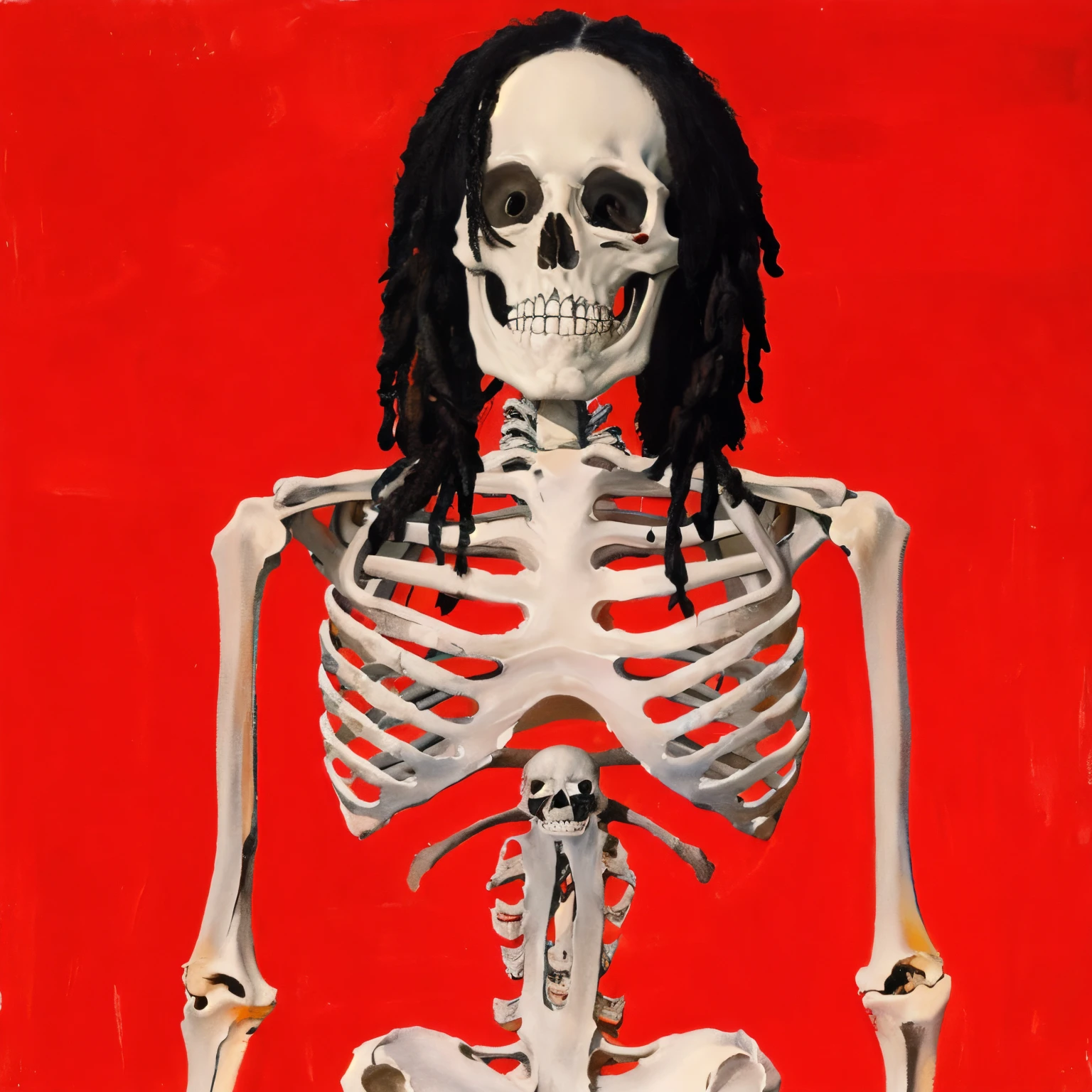 painting of a creepy skeleton with dreadlocks, painted by salvador dali, abstract painting, creepy painting