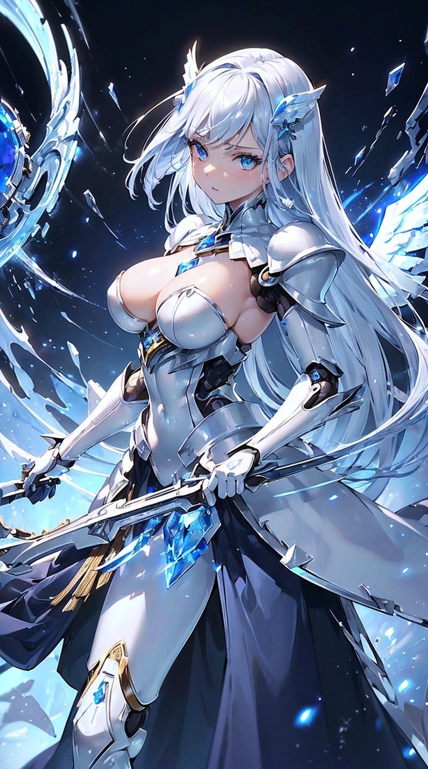 (((masterpiece))), (((highest quality))), ((ultra-detailed)), ((super fine illustration)), ((ultra-fine painting)), (upper body:1.2), Highly detailed and delicate illustration style, detailed skin texture, detailed metal texture, detailed cloth texture, extreme detailed description, (T-masterpiece), (highly detailed face), original, raw photo, professional, Intricate details, super details, intricate ornament details, perfect anatomy, (sexy), (sexy), real, ((Solo)), ((Beautiful female marshal dressed as a mechanical angel)) BRAKE Beautifully shaped small breasts, Beautifully shaped small buttocks, (Beautiful shiny silver hair), (beautiful clear blue eyes), (detailed beautiful clear eyes:1.6) BRAKE ((sophisticated mechanism:1.6))Smooth and menacing design, (Highly detailed and delicate large pearl white Sleek symmetrical mechanical wings:1.3)), ((Extremely detailed and powerful heavy weapon long-range attack mechanical exoskeleton armor dress in sapphire blue and pearl white exclusively for marshals:1.2)) BRAKE concept-art, Detailed Science Fantasy Art, (Battle Pose), ((Highly detailed and dynamic attack pose)) BRAKE (Highly detailed and delicate starry sky), (other world), no robot, (8K highest quality wallpaper), Highly detailed and delicate background BRAKE (NSFW) BRAKE