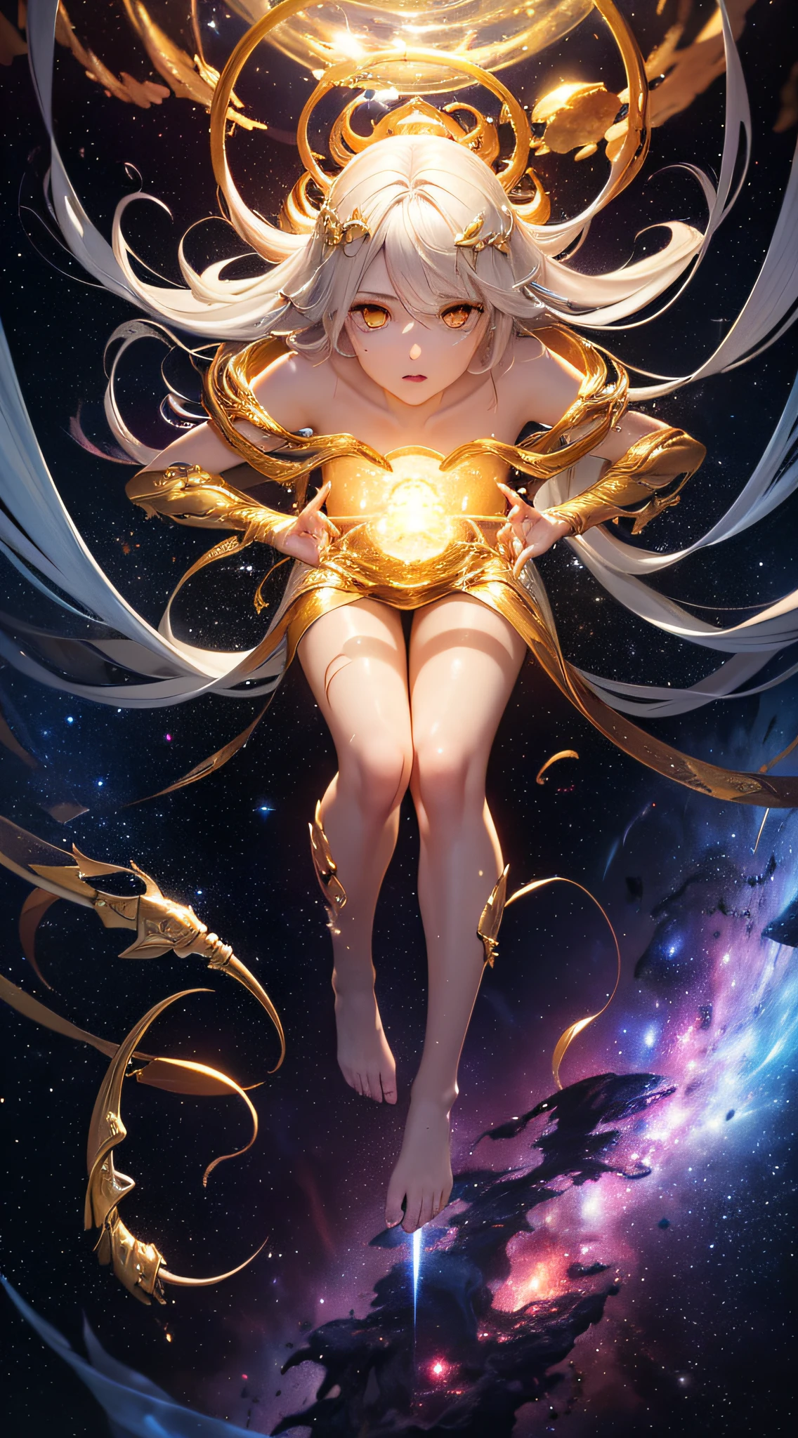 beautiful sun empress, detailed cat eye makeup, detailed face, detailed skin, mature body, tall body, seductive body, medium big breast, medium thigh, desert and pyramid backgrounds, phoenix dragon in sky, highly saturating sunbeams, holy ceremony, angelic halo, golden and orange spark dazzling around, holy magic circle, golden crown , golden magical lightning, best quality, detailed eyes, masterpiece, trending on Artstation Detailed, Realistic,4k highly detailed digital art,octane render, bioluminescent, 8K resolution concept art, realism, by Mappa studios, masterpiece, best quality, (1girl), official art, illustration, ligne claire, (cool_color), perfect composition, absurdres, fantasy, focused, (clear clothing, transparent cloth, see-through material), (((cameltoe))), (red hair, freckles, huge breasts, nearly naked, underboob), thick but fit, blend of Natalie Dormer and Zendaya, silk robes, 25 yo, natural, amazing body, pronounced feminine feature, speaking, laughing, festival, (((no panties))), thigh gap,