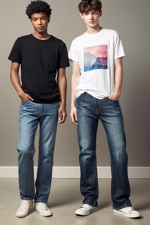 boys wearing T-shirts and jeans on backwards.