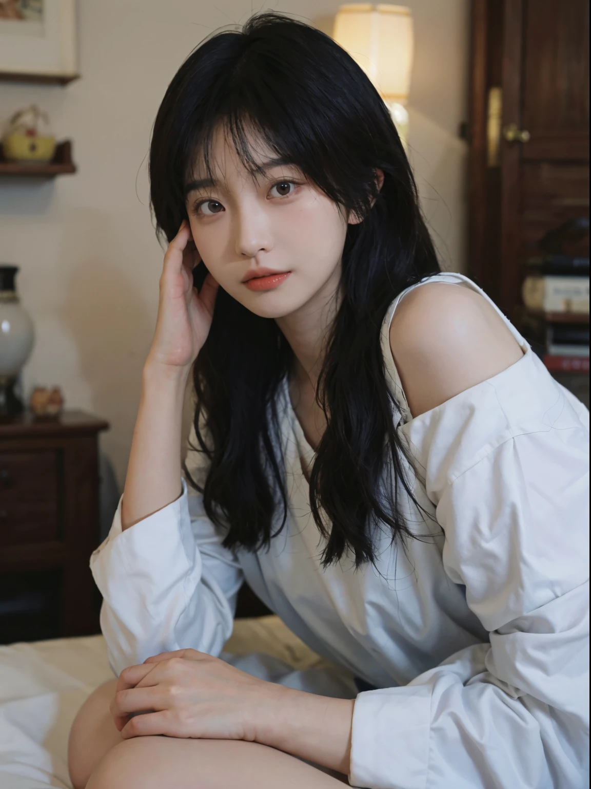 Best quality， 超高分辨率， （realistically：1.4），A woman in a white top poses for a photo, 🤤 girl portrait, beautiful Korean women, gorgeous young korean woman, Korean girls, Urzans, Young and cute Korean face, Cute and delicate face, Those girls&#39; The avatar is cute and exquisite, beautiful young korean woman, young and lovely Asian face, Pale round face, Cute Korean face, Beautiful Asian Girls