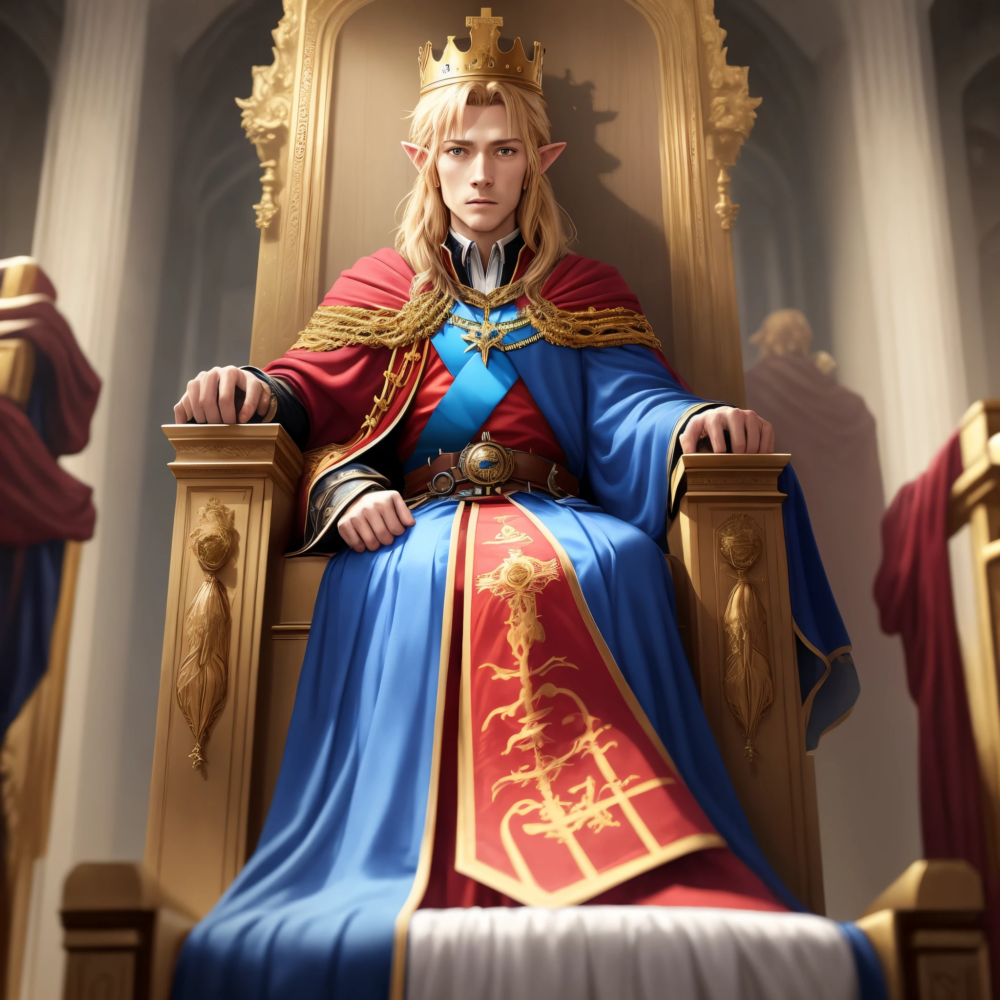 king link in royal regalia facing his armies inside the throne room