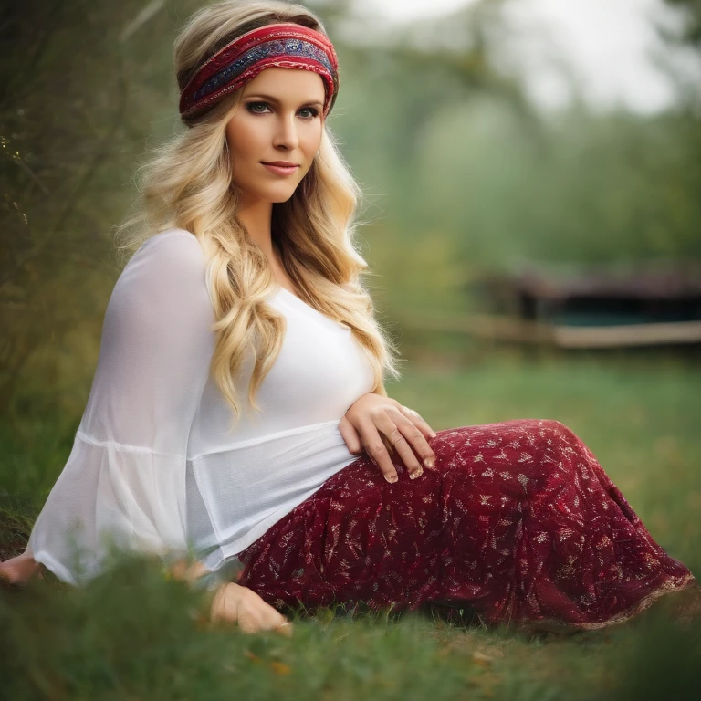 Charlie is pregnant, tall and blonde and skinny frame even though she is very pregnant. About eight months pregnant. She is beautiful. She dresses bohemian style. Wears scarves over her hair and headbands. ,original,Charlie is pregnant, tall and blonde and skinny frame even though she is very pregnant. About eight months pregnant. She is beautiful. She dresses bohemian style. Wears scarves over her hair and headbands. ,face,photo