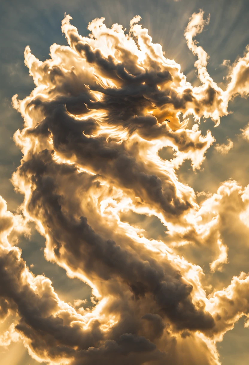 Cloud that looks like a Chinese Dragon illuminated by the rays of the setting sun