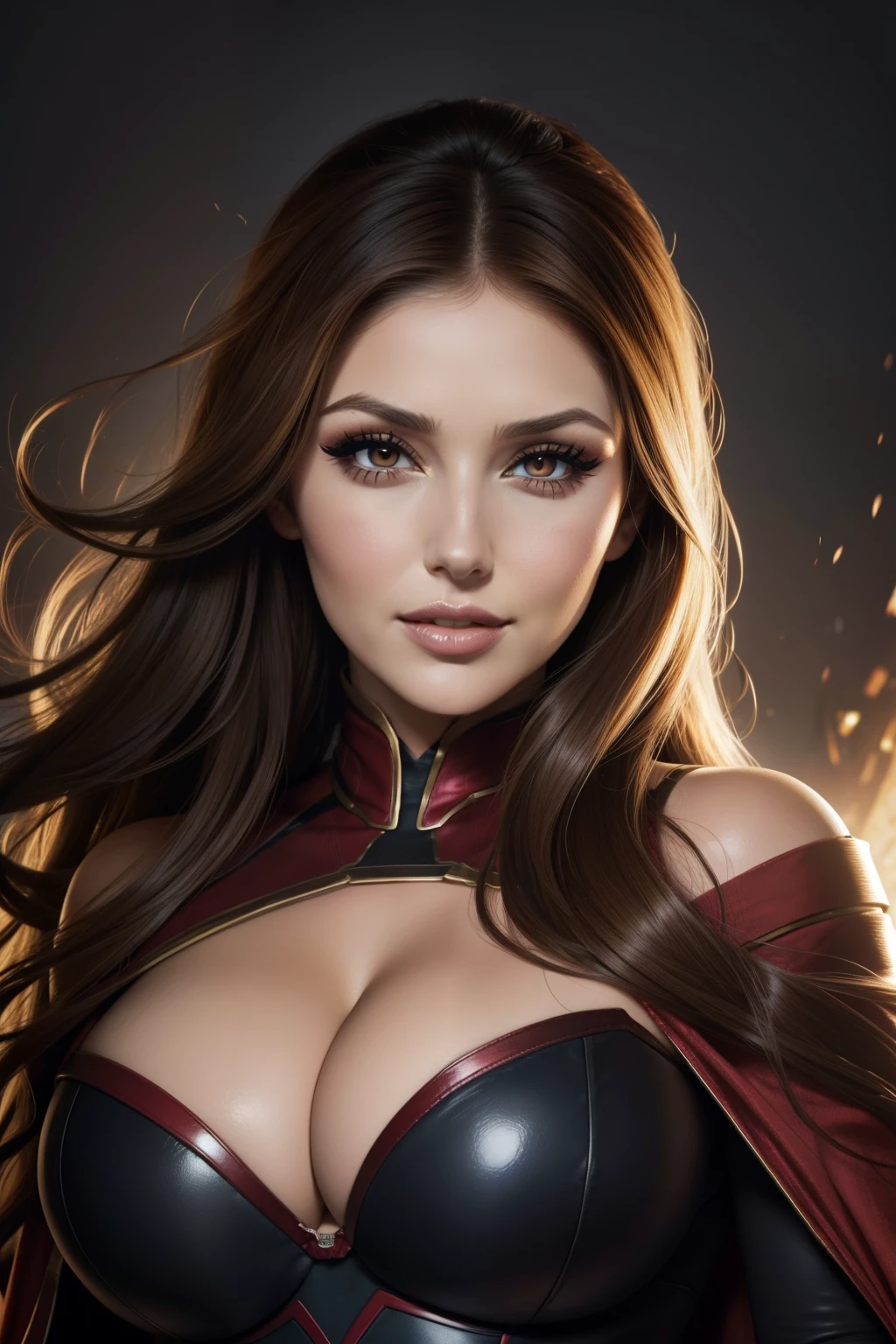 Lucy Pinder, Face Portrait, Smiling, Voluptuous, (( Very Intense Makeup)), Scarlett Witch, Marvel