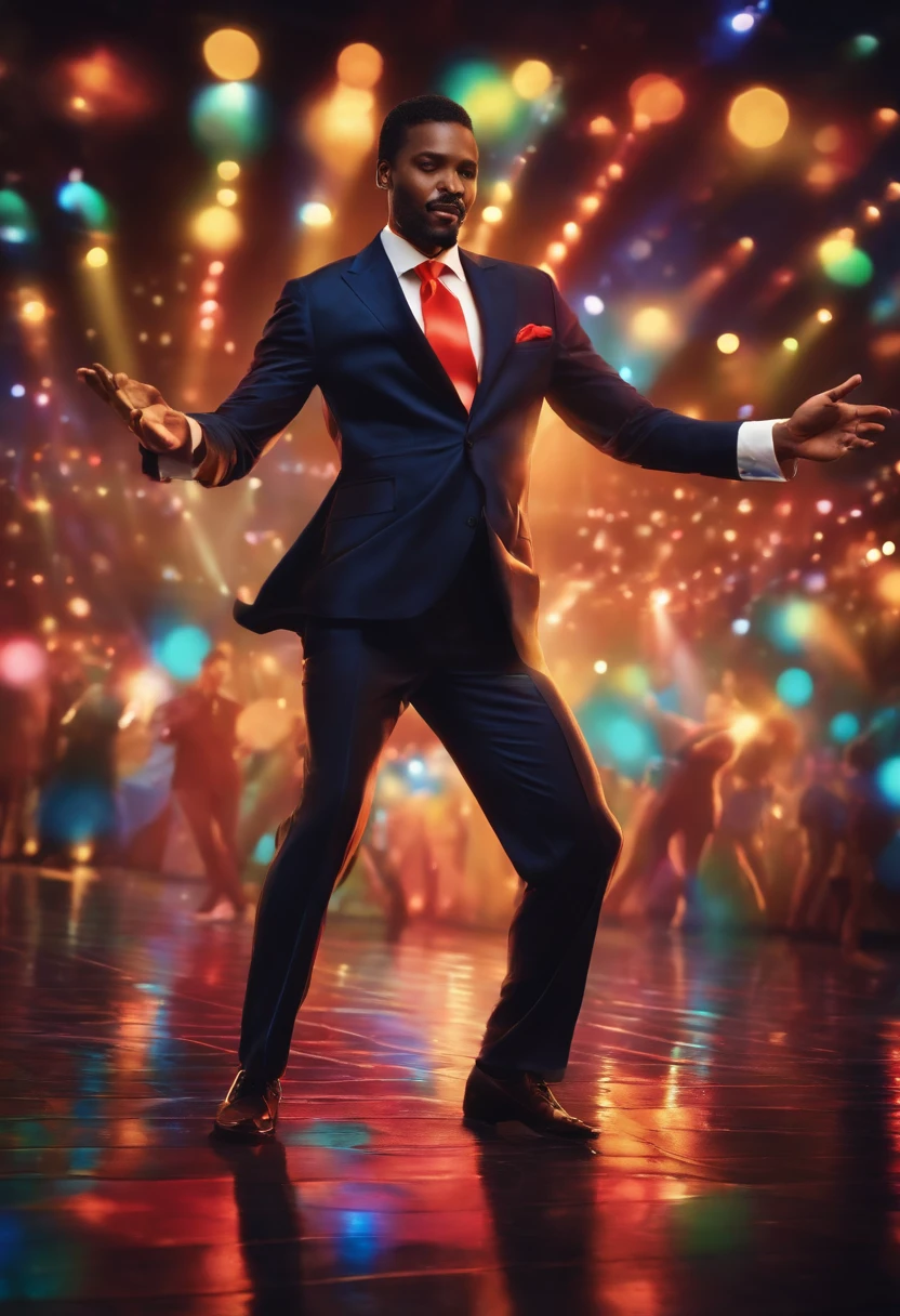 A man in a suit and tie dancing on a stage - SeaArt AI