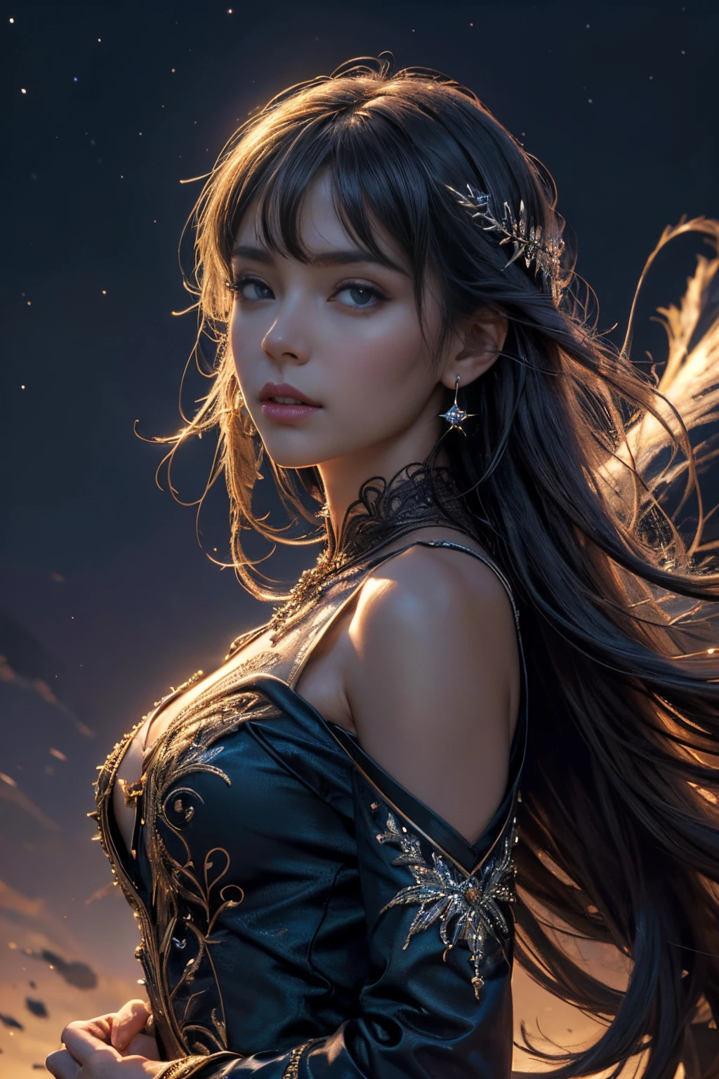 一人のlikeく非常に美しい女性、Beautiful Face、Ideal proportions、Big Breasts（Big Breasts：1.1）、Powerful sorceress、Legendary magician、like々Beautiful appearance、SF、Fantasy、A fusion of advanced technology and magic、Future and Tradition、Stylish clothing that combines tradition and innovation、Cast powerful spells and enchantments。 （highest quality、4k、8k、High resolution、masterpiece：1.2）、Super detailed、（Real、Photorealistic、Photorealistic：1.37）、HDR、UHD、Professional Lighting、Bright colors、Sharp focus、Breathtaking scenic backdrop、Magical Aura、Glowing energy、Captivating Sparks、Swirling particles、High-tech magic wand、Glowing Rune、Intense visual effects、Otherworldly atmosphere、Ethereal beauty