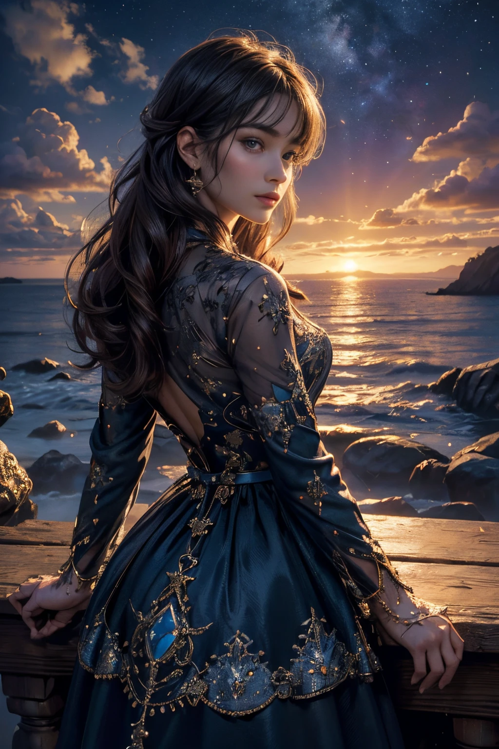 (masterpiece, best quality, hires, high resolution:1.2, 4k, 8k , high quality), extremely detailed, realistic, intricate details, highres, 1girl, solo, (cinematic lighting, sunlight, perfect lighting, backlighting), eye-level shot, extreme close-up-shot, looking at viewer, 
 wrenchfaeflare, glowing, embroidery, accessories, jewelry, reflection, refraction, insert_your_color dress, insert_yourr_pattern pattern, add_some_random_mumbo_jumbo__like_molten_lava_frozen_ice_idk, night sky, starry sky, star \(sky\),