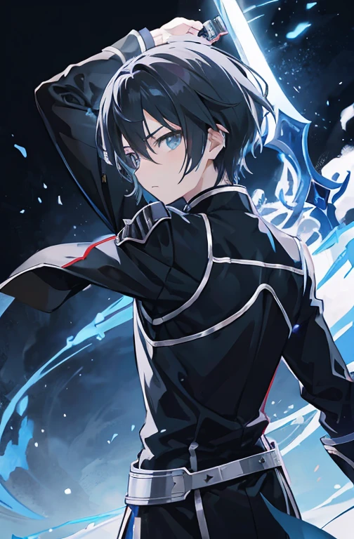 a person with a sword in their hand, kirito, sao style anime, sao, ufotable studio art style, anime style like fate/stay night, epic artwork, holding sword, male anime character, sword art online, wielding a sword, whitesmith, high resolution, ultrasharp, 8K, masterpiece, looking at viewer