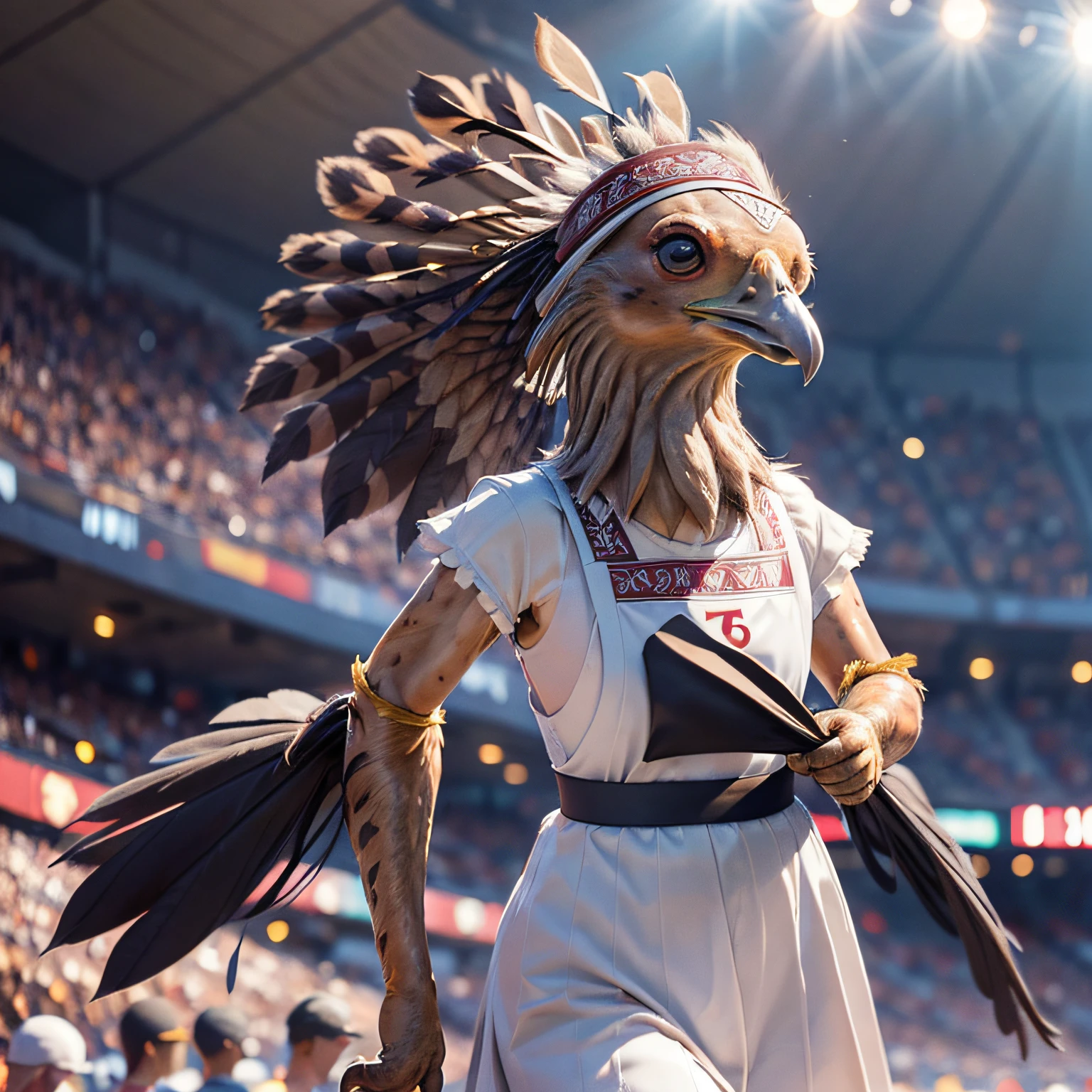 (Turkeys:1.3), bird, turkeys lace, turkeys wearing bib and headband racing in the stadium, (chibi:1.2), motion blur, (best composition), (Masterpiece), (Best Quality), (Ultra high Detailes)