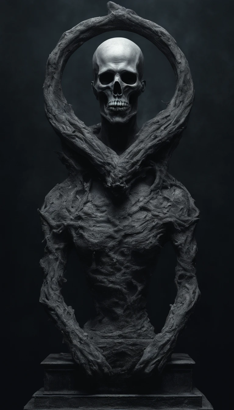 a close up of a statue of a man with a skull on his head, insanely detailed octane render, detailed cinematic render, 4k concept art and hyper realism, 4 k detail fantasy, highly detail. octane render, high detail 4k render, rendered in unreal engine 5, cinematic close-up bust shot, 8 k high detail and intricate