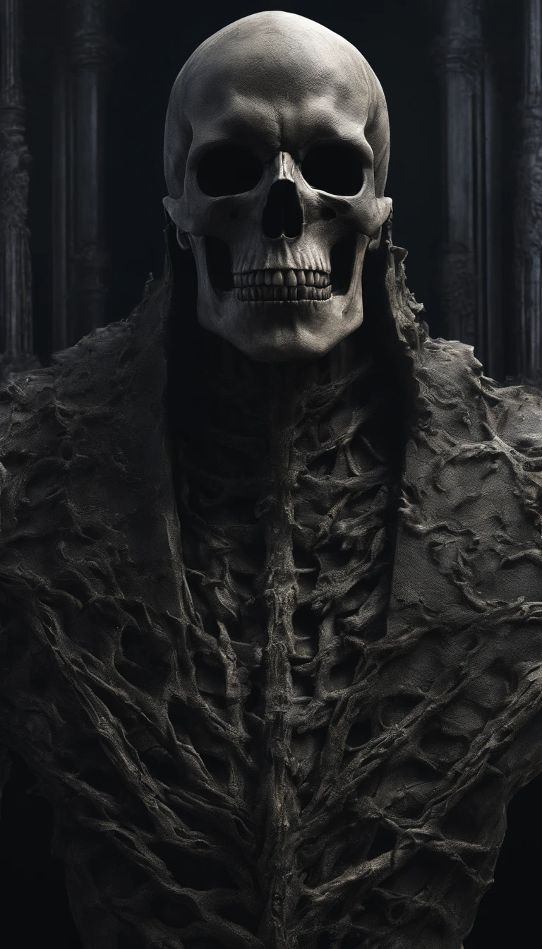 a close up of a statue of a man with a skull on his head, an ultrafine detailed painting by Tadeusz Pruszkówski, featured on zbrush central, hyperrealism, insanely detailed octane render, detailed cinematic render, 4k concept art and hyper realism, 4 k detail fantasy, highly detail. octane render, high detail 4k render