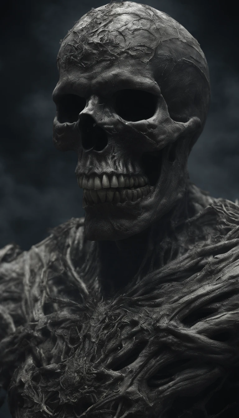 a close up of a statue of a man with a skull on his head, an ultrafine detailed painting by Tadeusz Pruszkówski, featured on zbrush central, hyperrealism, insanely detailed octane render, detailed cinematic render, 4k concept art and hyper realism, 4 k detail fantasy, highly detail. octane render, high detail 4k render