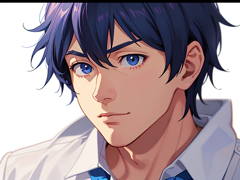 Cartoon image of a man wearing a blue shirt and red tie, Realistic anime art style, anime realism style, handsome anime pose, Digital anime illustration, anime handsome man, Semi-realistic anime style, High quality anime art style, a stunning anime face portrait, realistic anime 3D style, High detail facial animation, smooth anime cg art, kawaii realistic portrait, Male anime style