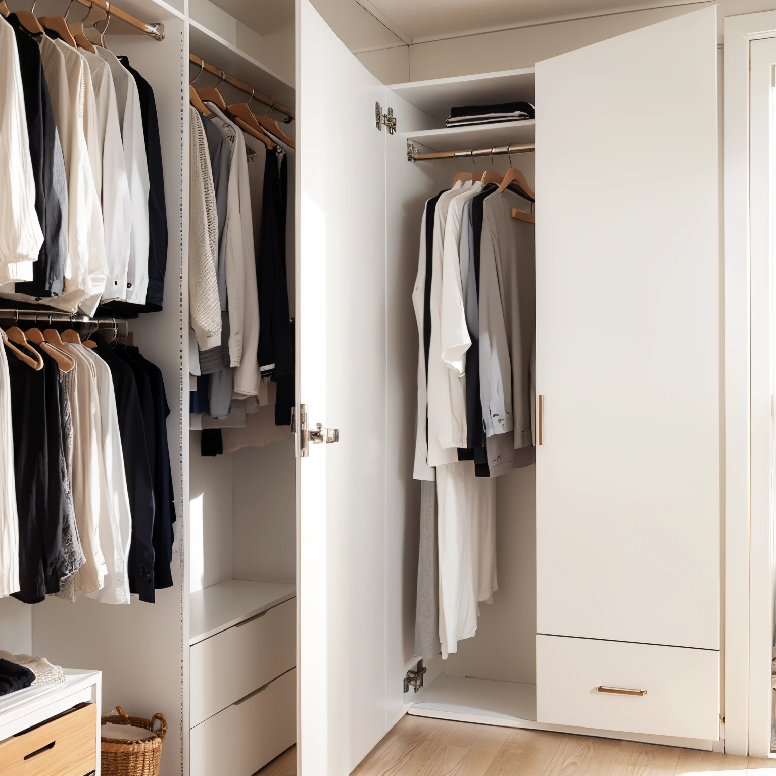 Open wardrobe horizontally,white colors,Tech Style