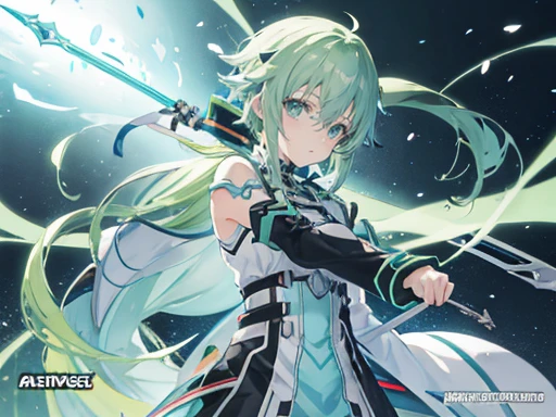 anime character with a simple clothes from Sword art Online Alicization, inspired by Sinon from Sword Art Online, official fanart, made with anime painter studio, official art, inspired by Reki Kawahara, inspired by abec ilustation, in sword art online anime style, Light Green hair and don't wear glasses